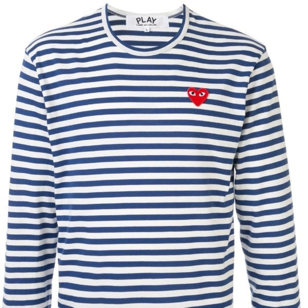 Comme Des Garçon PLAY Cotton Tee in Navy/White
